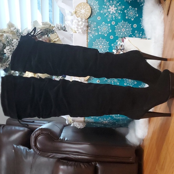 Suede Fitted Pointy Toe OTK Stiletto Boots
